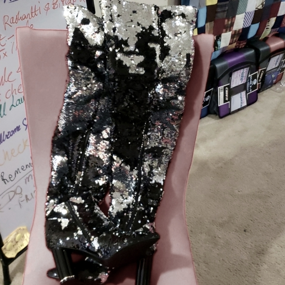 Blink Sequence,Tigh High Black Silver Winter Boots - image 2